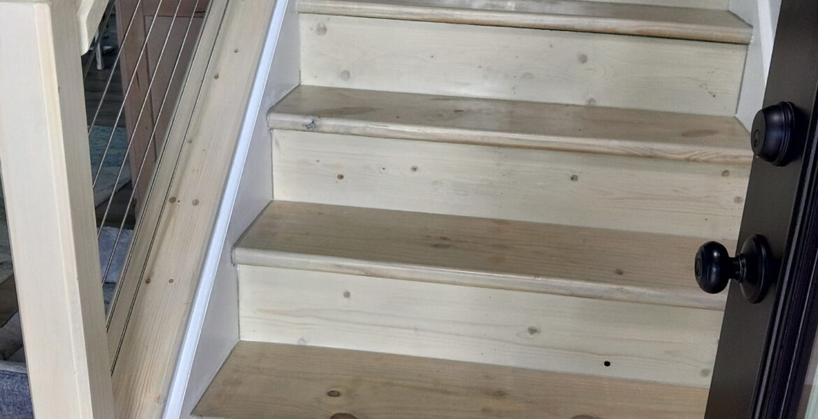 custom stain stairs, hand rails and rope accents sneads ferry