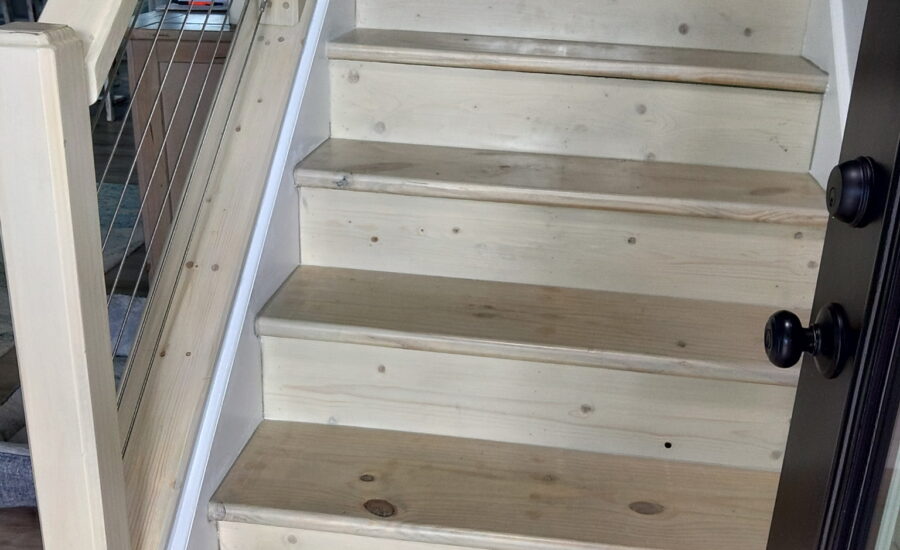 custom stain stairs, hand rails and rope accents sneads ferry